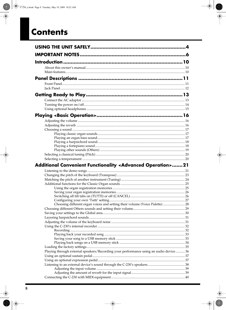 Roland Classic Keyboard C-230 User Manual | Page 8 / 48