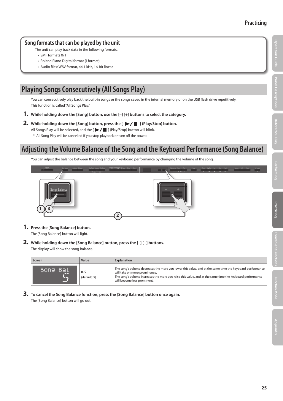 Playing songs consecutively (all songs play) | Roland DP90 User Manual | Page 25 / 64