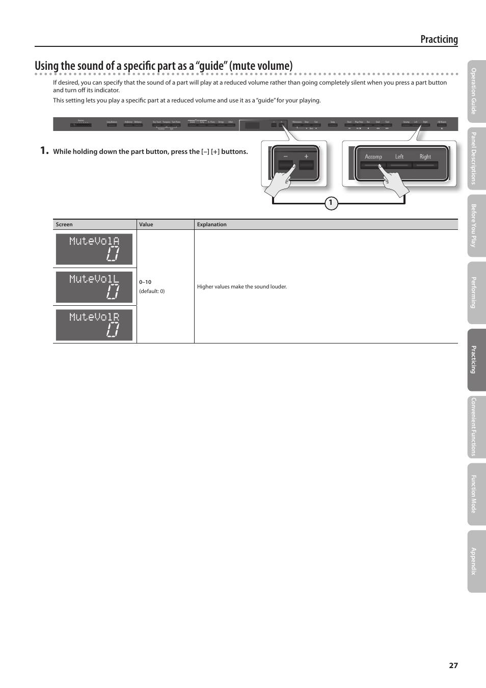 Practicing | Roland DP90 User Manual | Page 27 / 64