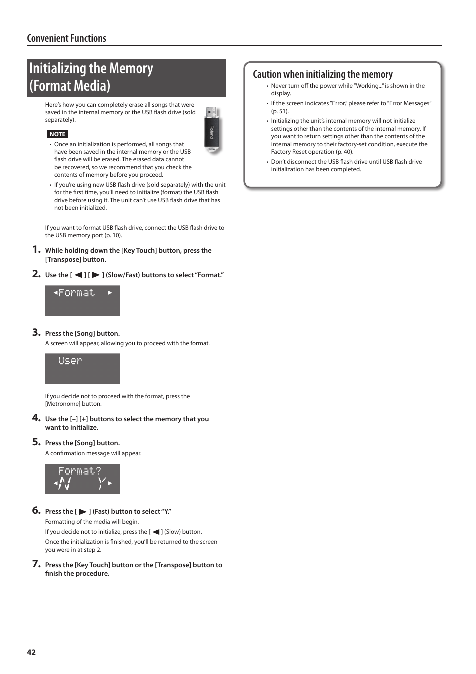 Convenient functions | Roland DP90 User Manual | Page 42 / 64