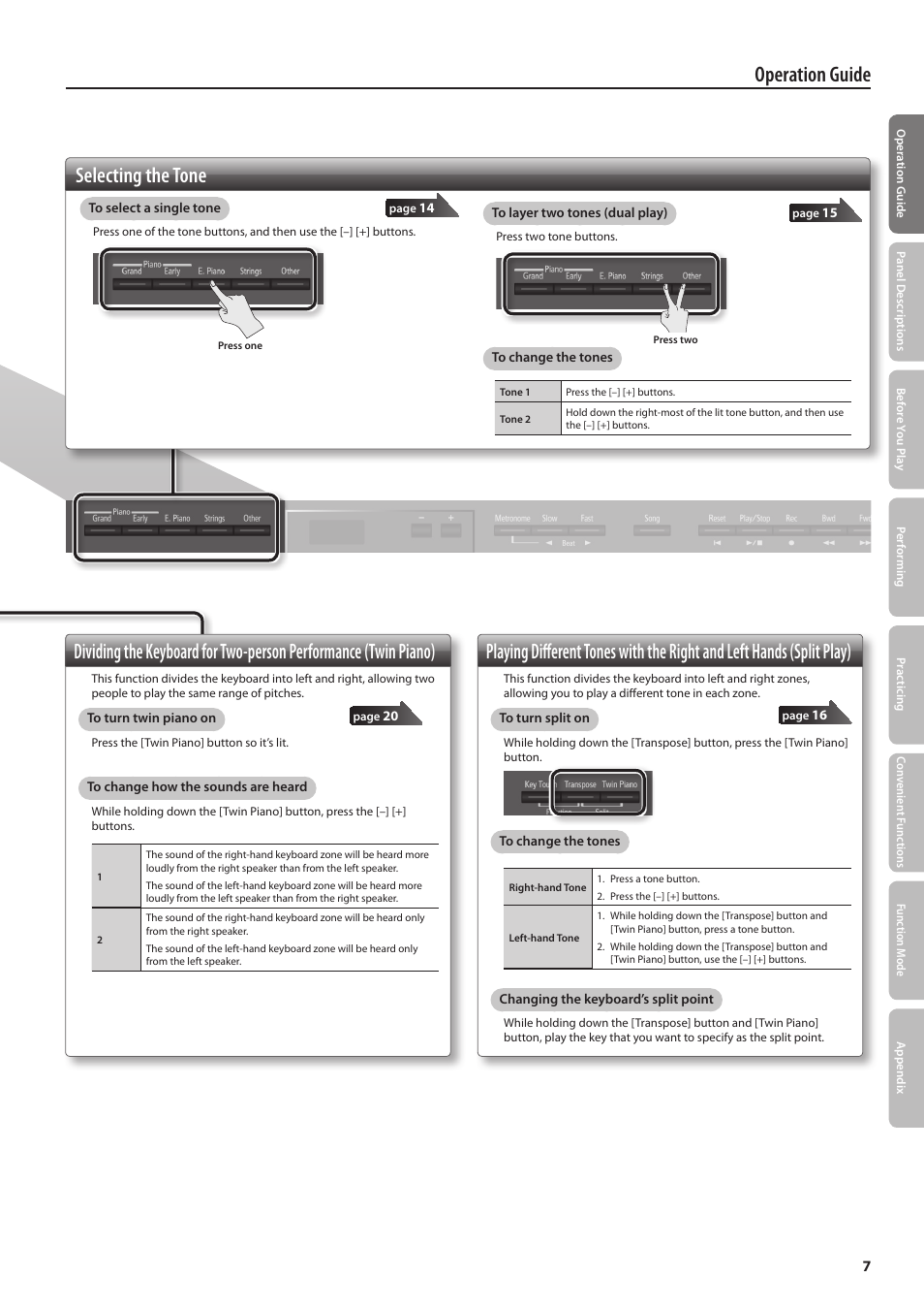 Selecting the tone | Roland DP90 User Manual | Page 7 / 64