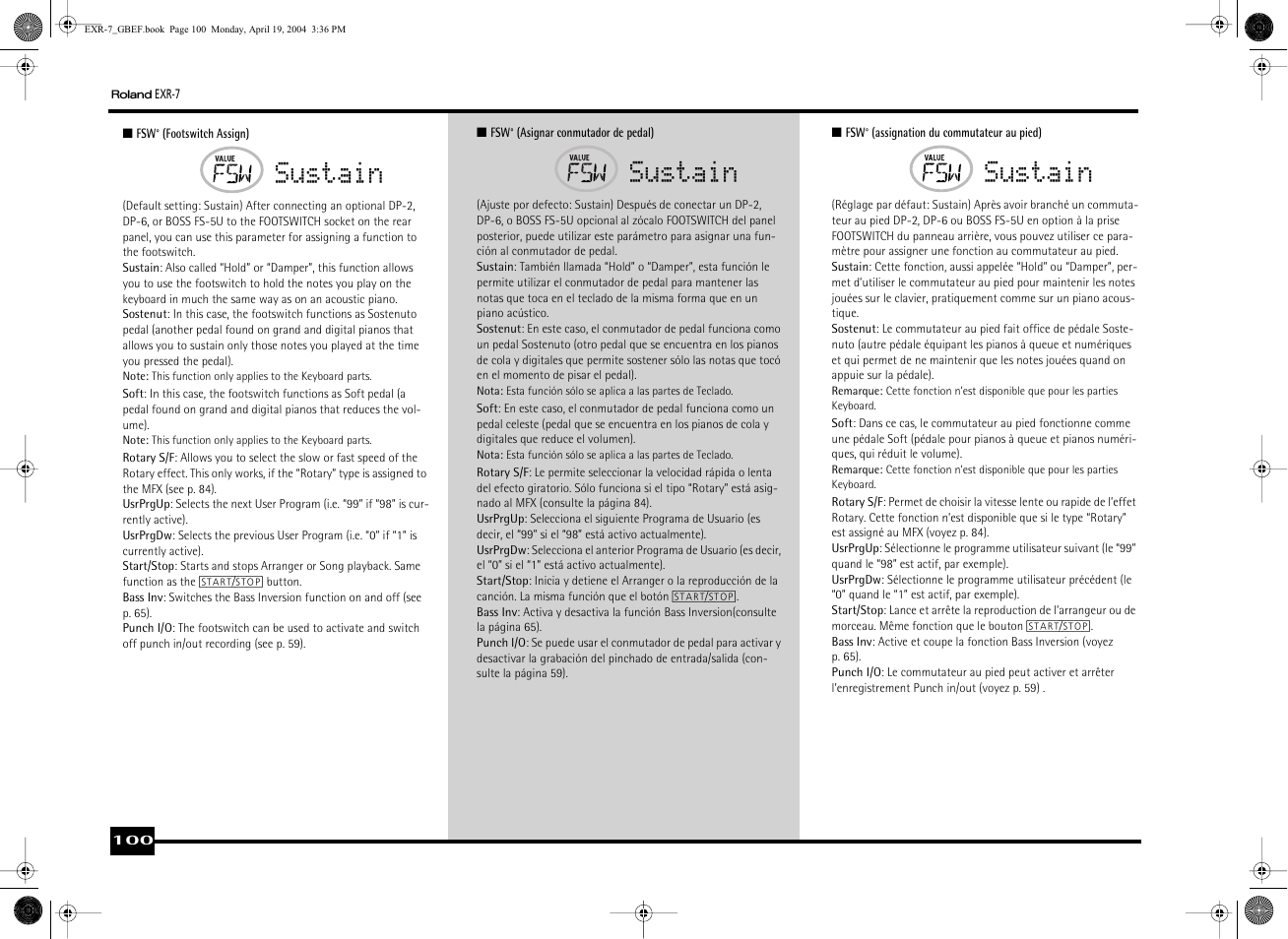 Sustain | Roland EXR-7 User Manual | Page 100 / 152
