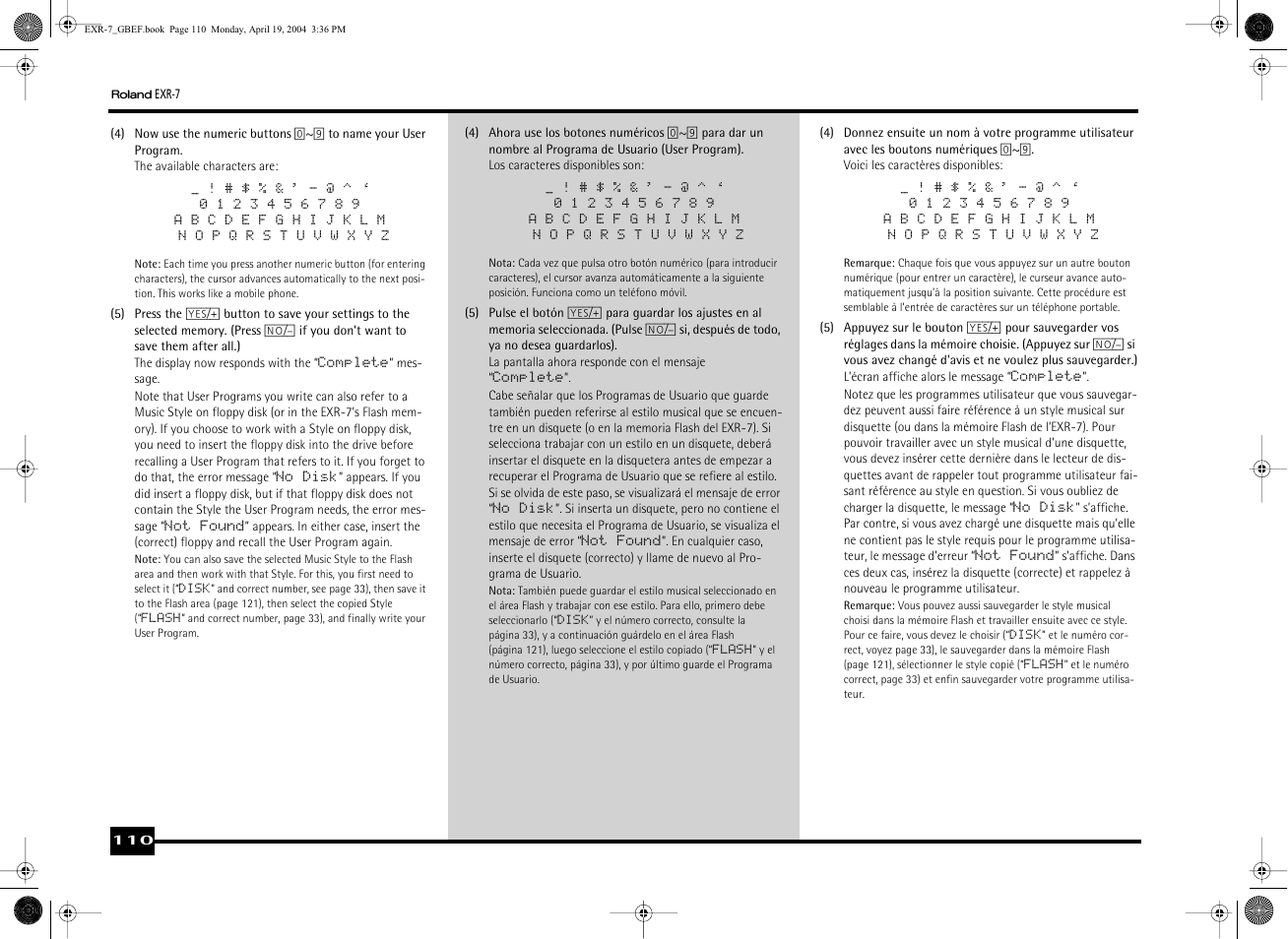 Roland EXR-7 User Manual | Page 110 / 152