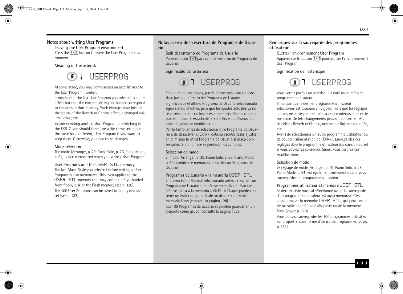 Userprog | Roland EXR-7 User Manual | Page 111 / 152