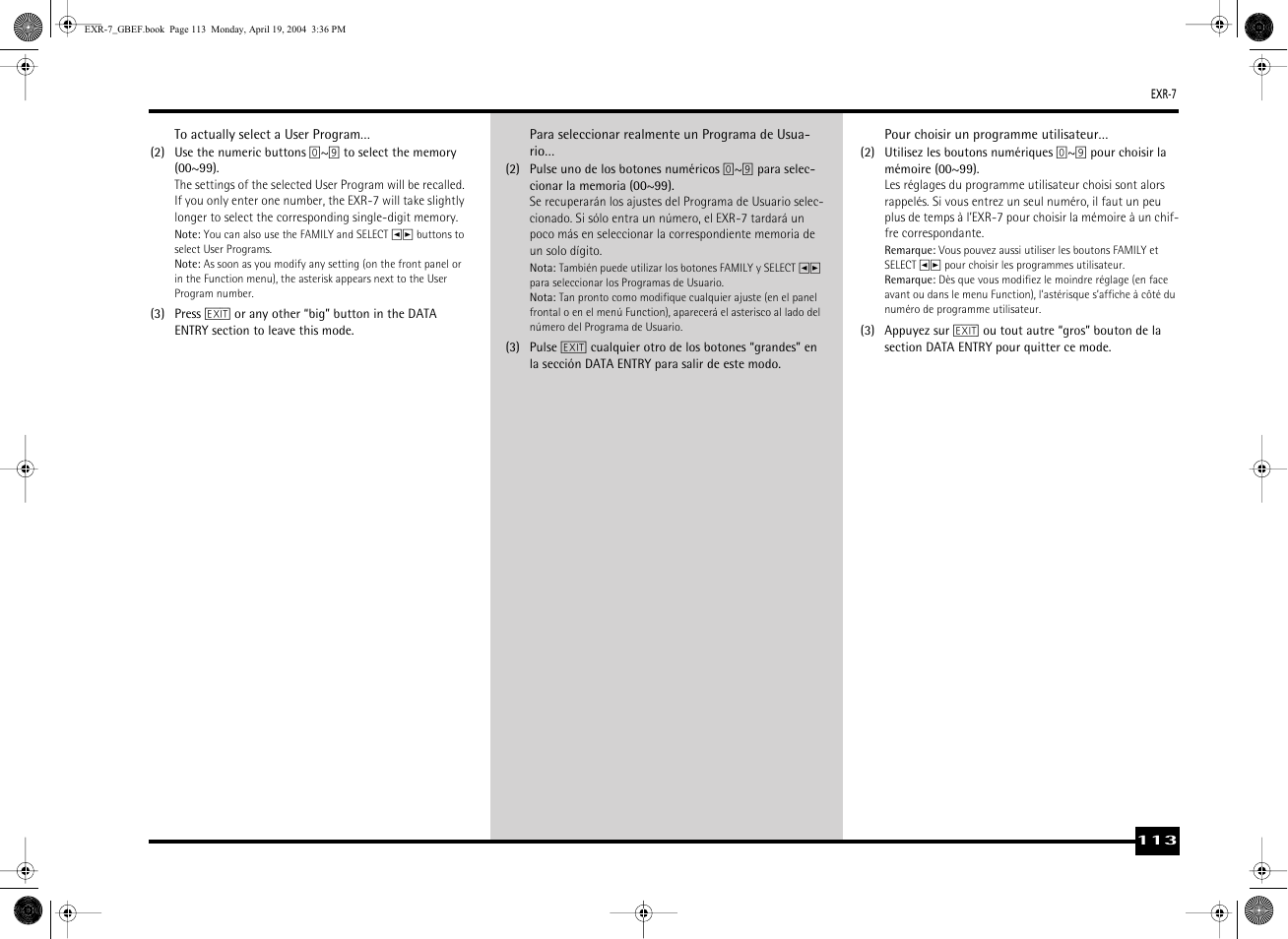 Roland EXR-7 User Manual | Page 113 / 152