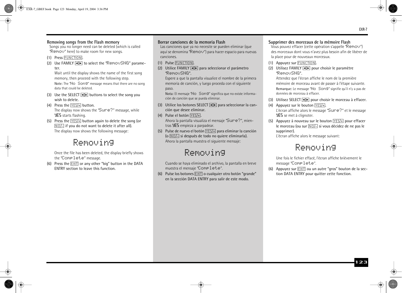 Removing | Roland EXR-7 User Manual | Page 123 / 152