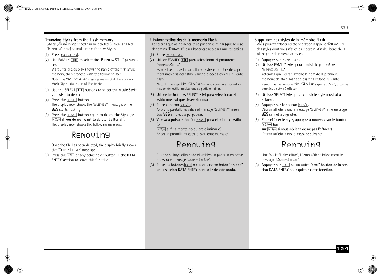 Removing | Roland EXR-7 User Manual | Page 124 / 152