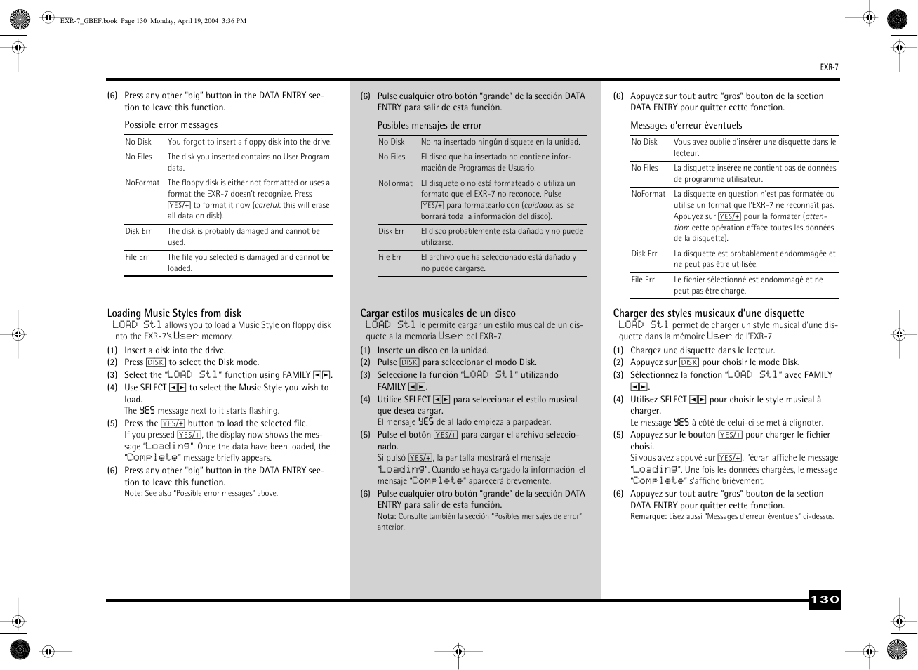 Roland EXR-7 User Manual | Page 130 / 152