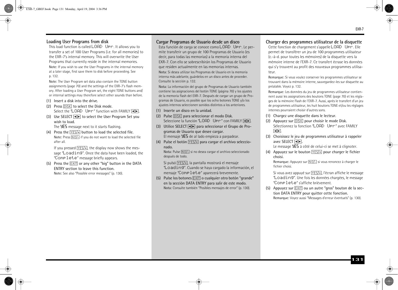 Roland EXR-7 User Manual | Page 131 / 152