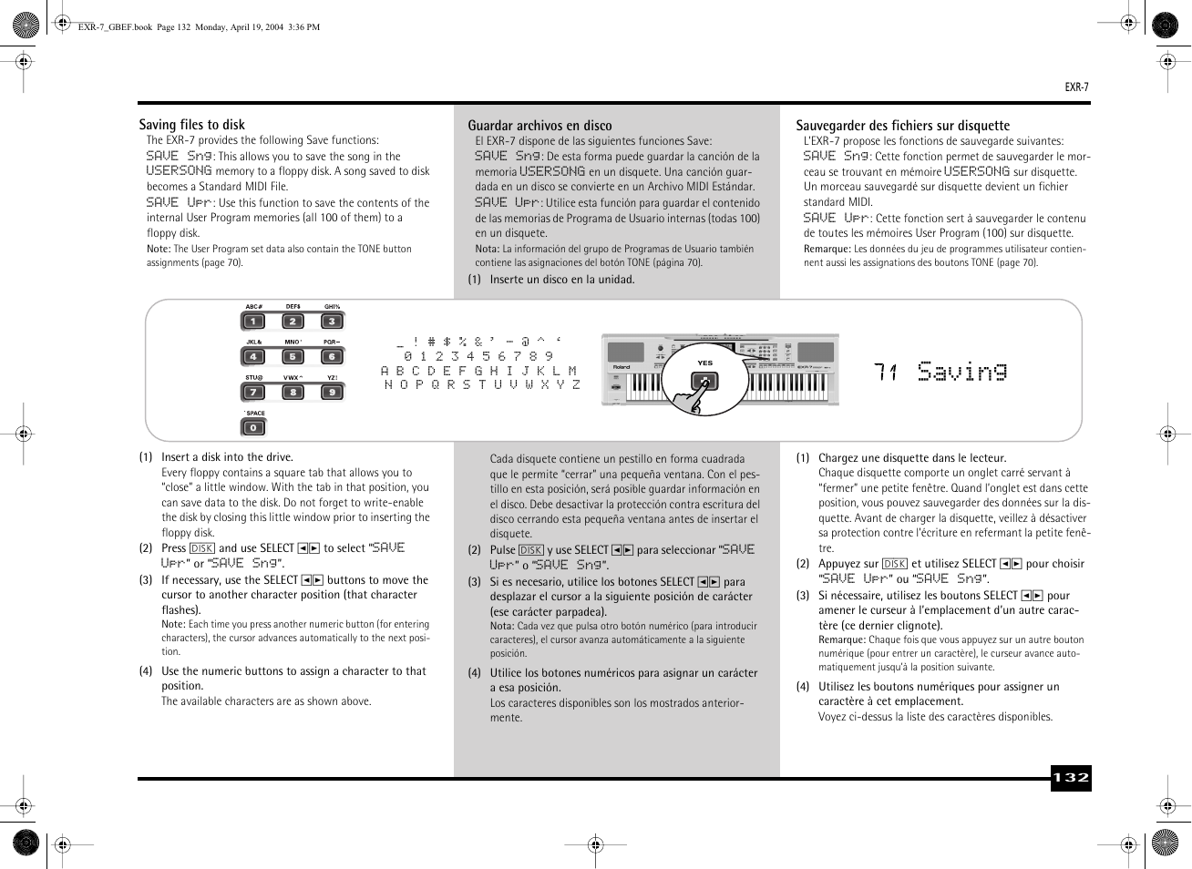 Saving | Roland EXR-7 User Manual | Page 132 / 152