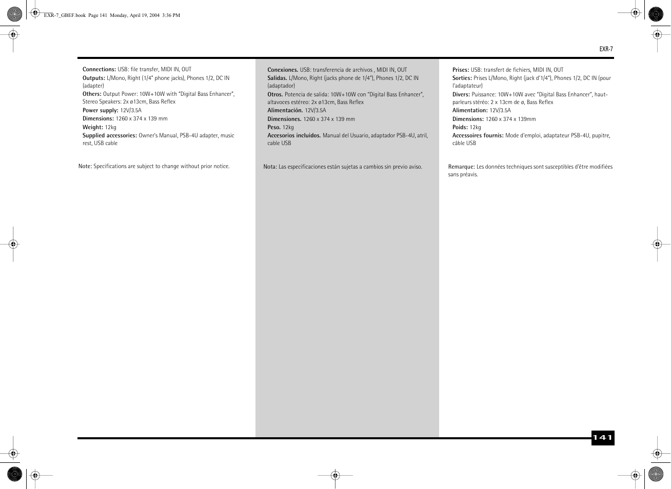 Roland EXR-7 User Manual | Page 141 / 152