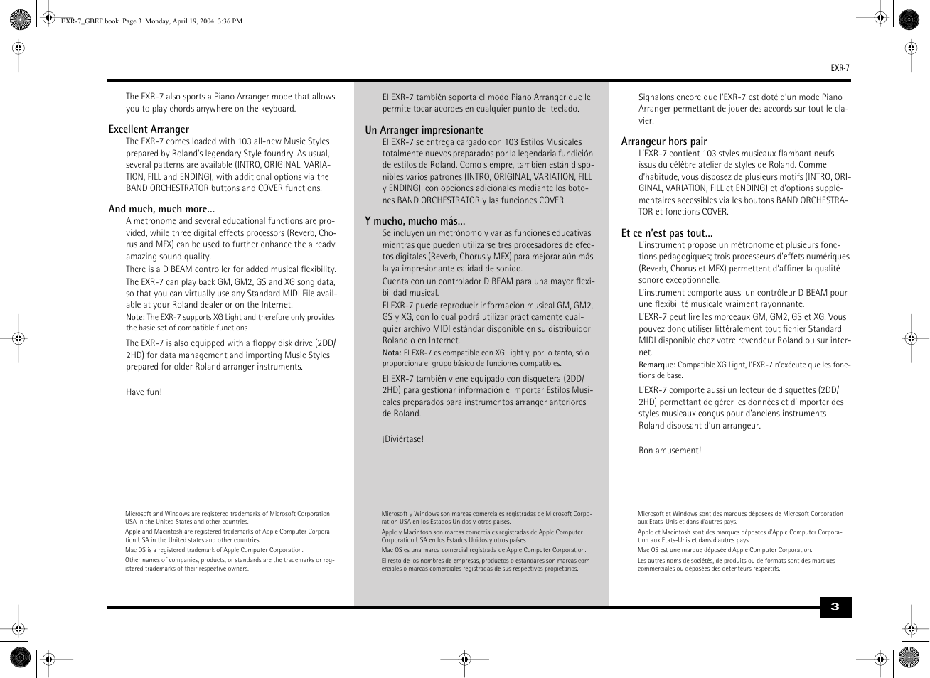 Roland EXR-7 User Manual | Page 3 / 152