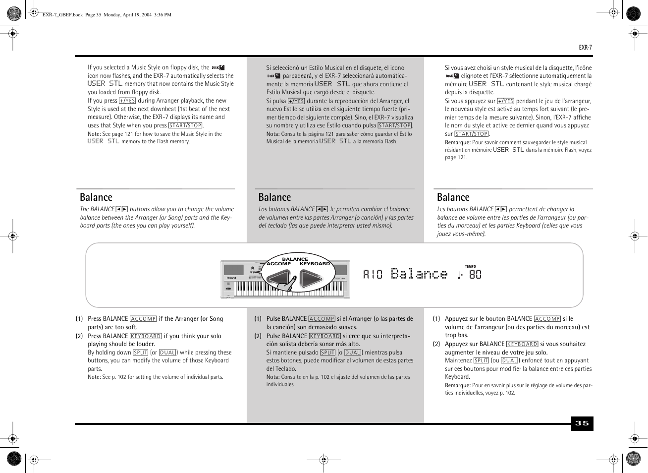 Balance, 80 a10 | Roland EXR-7 User Manual | Page 35 / 152