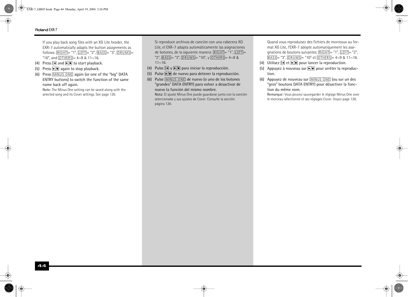 Roland EXR-7 User Manual | Page 44 / 152