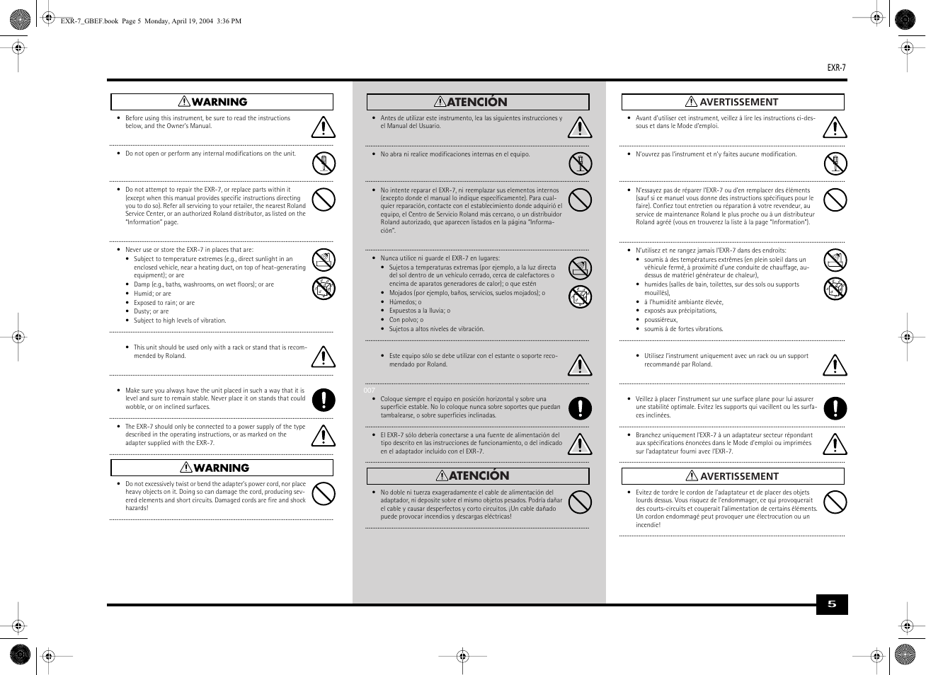 Roland EXR-7 User Manual | Page 5 / 152