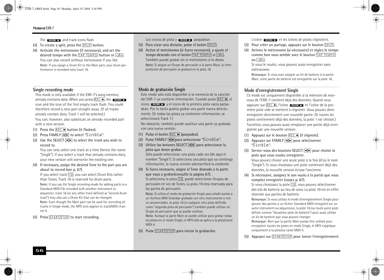 Roland EXR-7 User Manual | Page 56 / 152