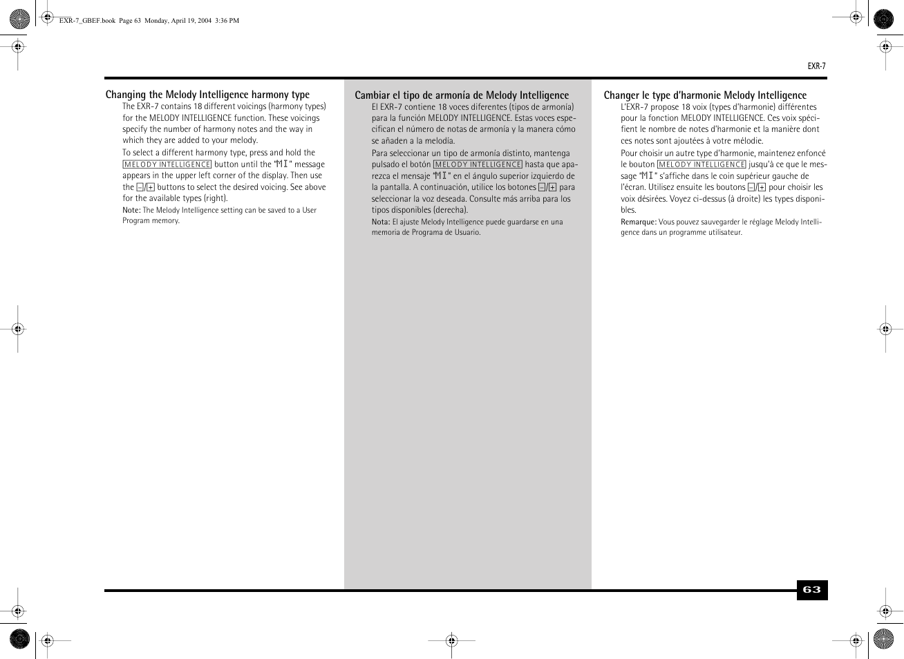 Roland EXR-7 User Manual | Page 63 / 152