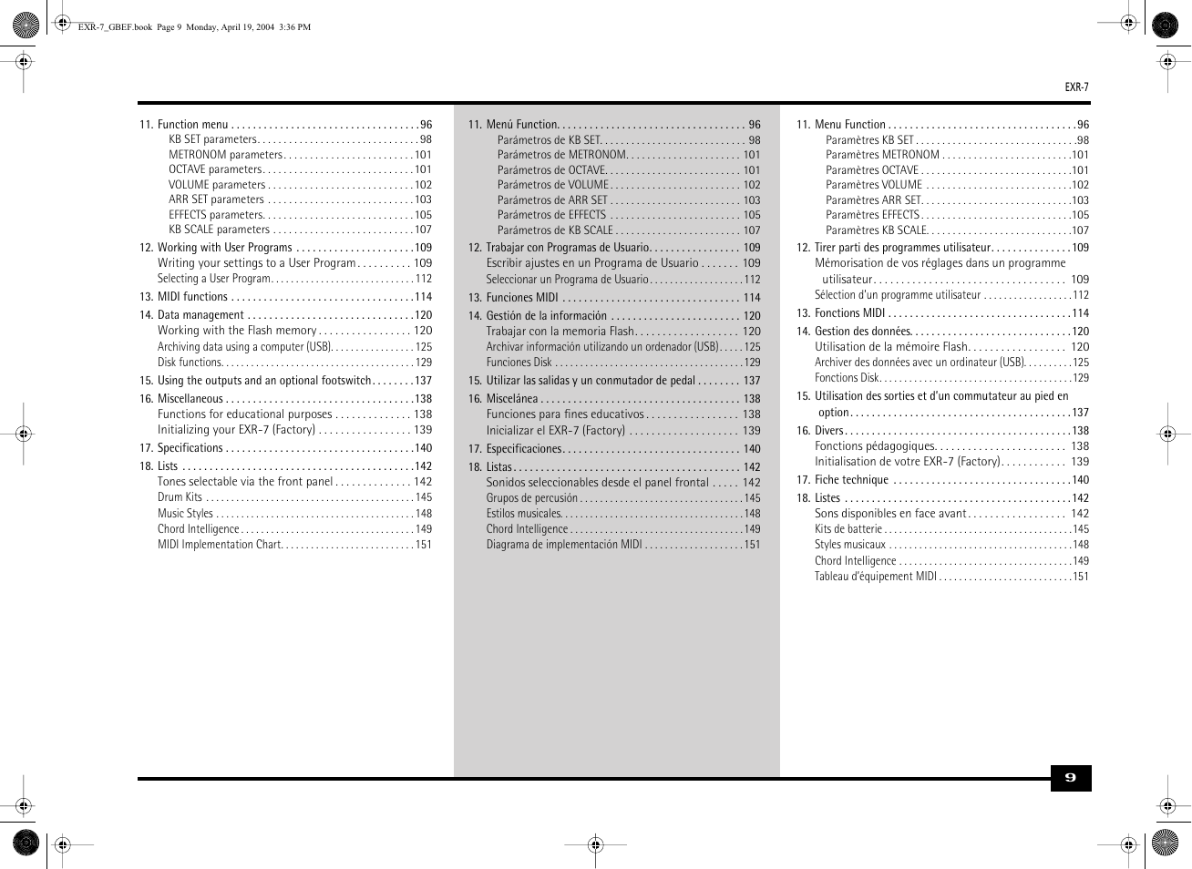 Roland EXR-7 User Manual | Page 9 / 152