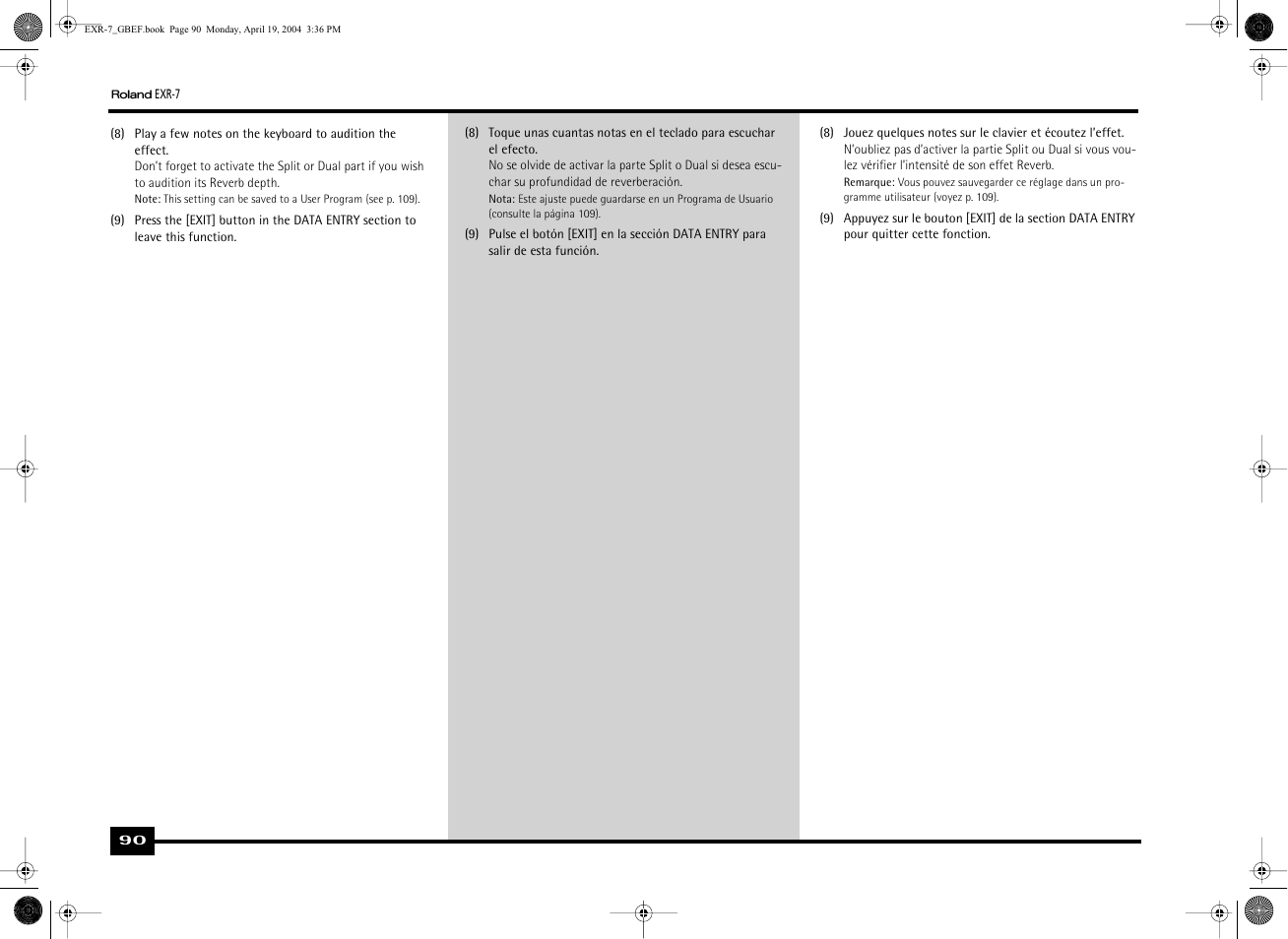 Roland EXR-7 User Manual | Page 90 / 152