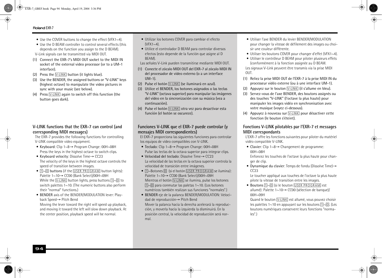 Roland EXR-7 User Manual | Page 94 / 152