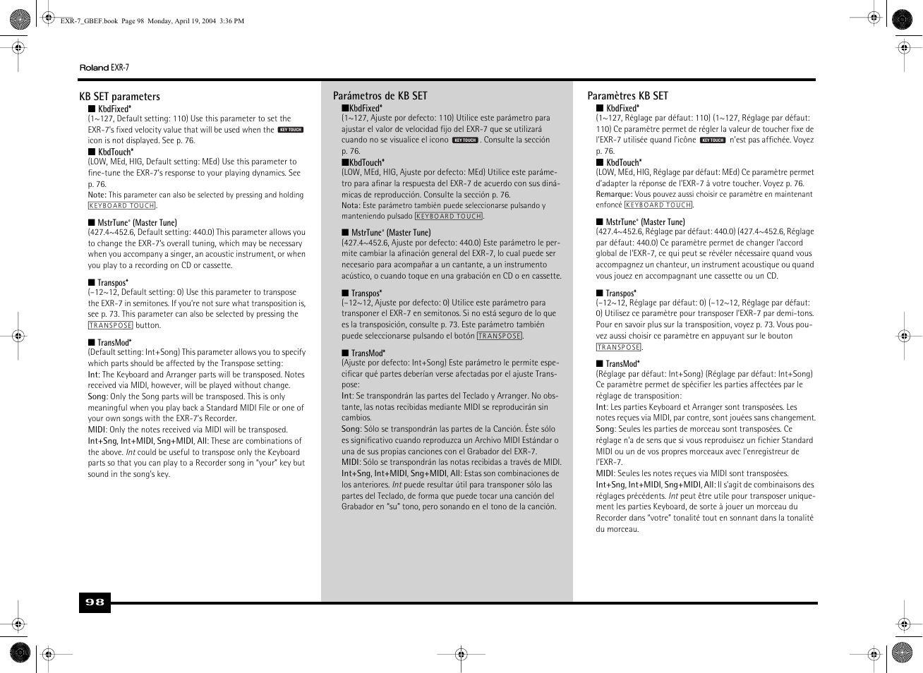 Roland EXR-7 User Manual | Page 98 / 152