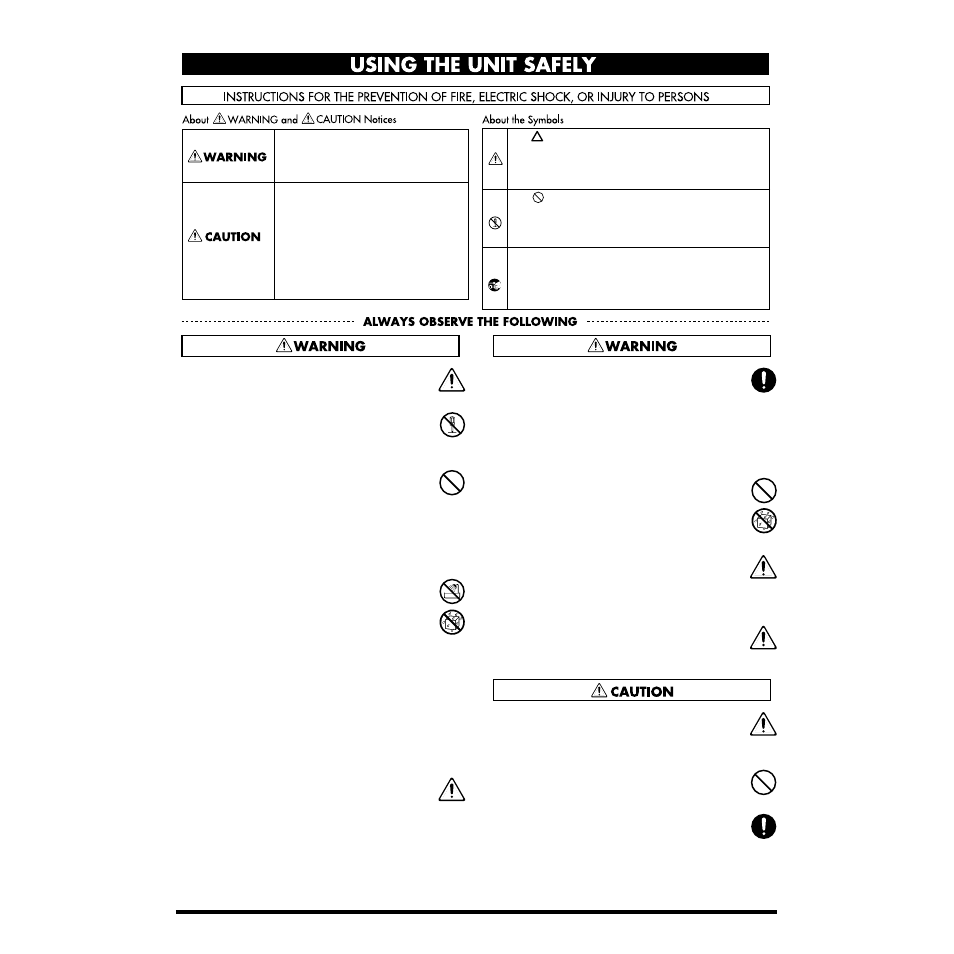 Using the unit safely | Roland RP-2 User Manual | Page 8 / 12