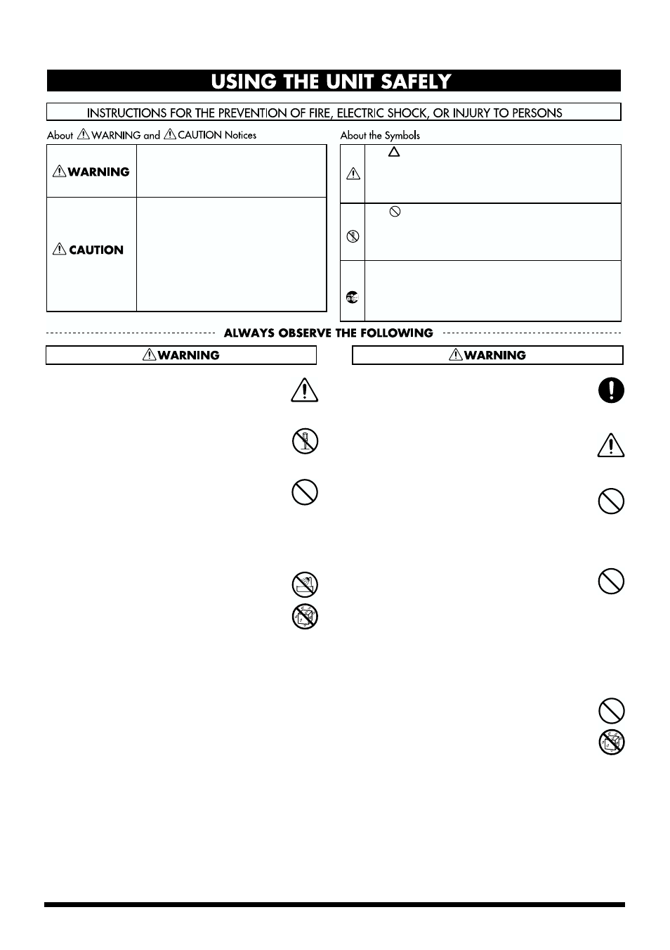 Using the unit safely | Roland KC-550 User Manual | Page 3 / 16