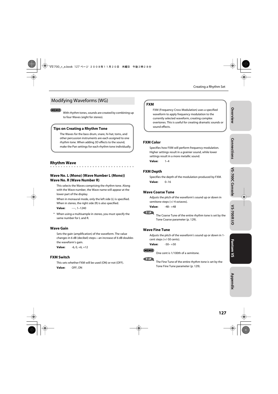 Modifying waveforms (wg) | Roland Sonar V-Studio VS-700 User Manual | Page 127 / 188