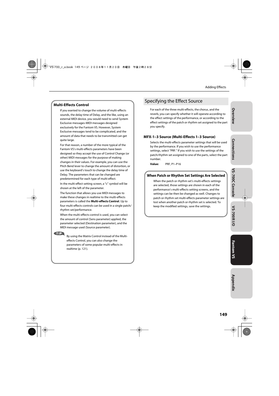 Specifying the effect source | Roland Sonar V-Studio VS-700 User Manual | Page 149 / 188