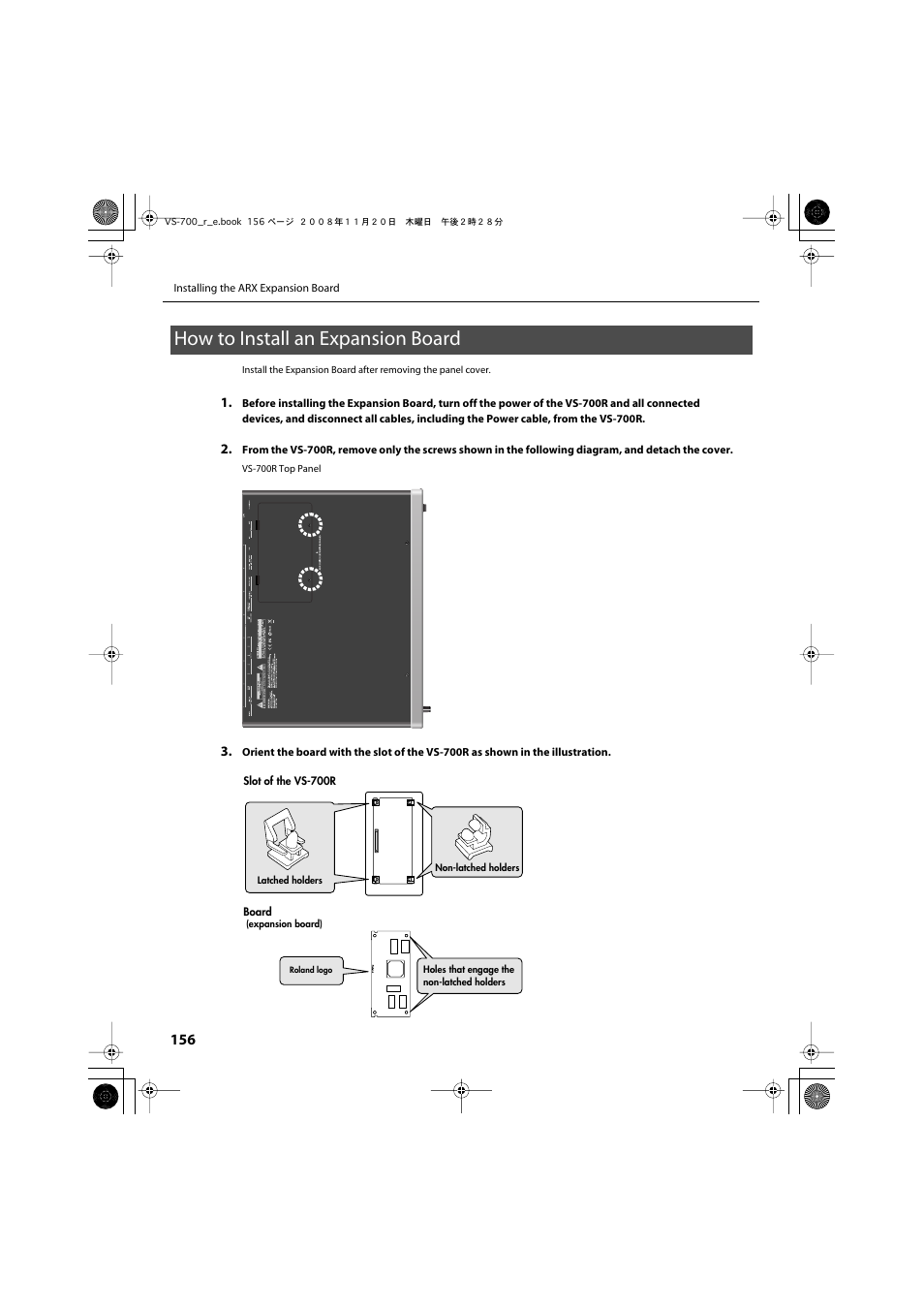 How to install an expansion board | Roland Sonar V-Studio VS-700 User Manual | Page 156 / 188