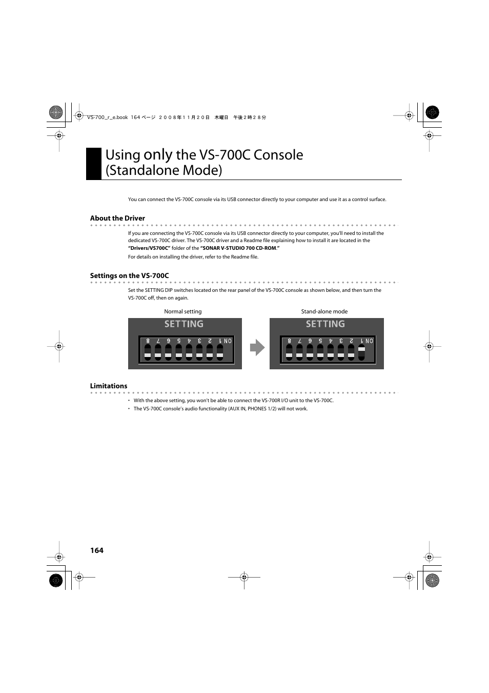 Using only the vs-700c console (standalone mode), P. 164), Only | Using, The vs-700c console (standalone mode) | Roland Sonar V-Studio VS-700 User Manual | Page 164 / 188