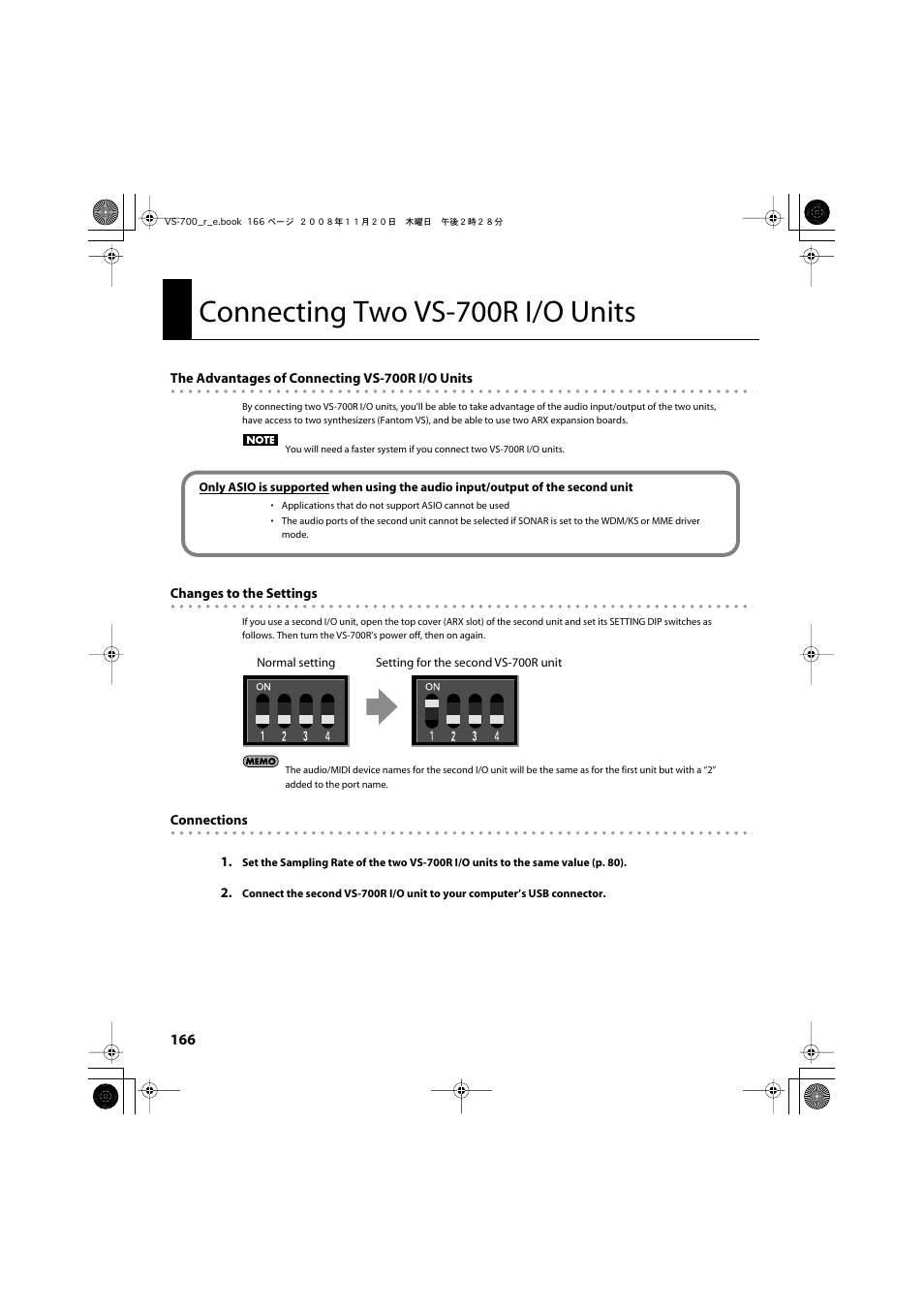Connecting two vs-700r i/o units | Roland Sonar V-Studio VS-700 User Manual | Page 166 / 188