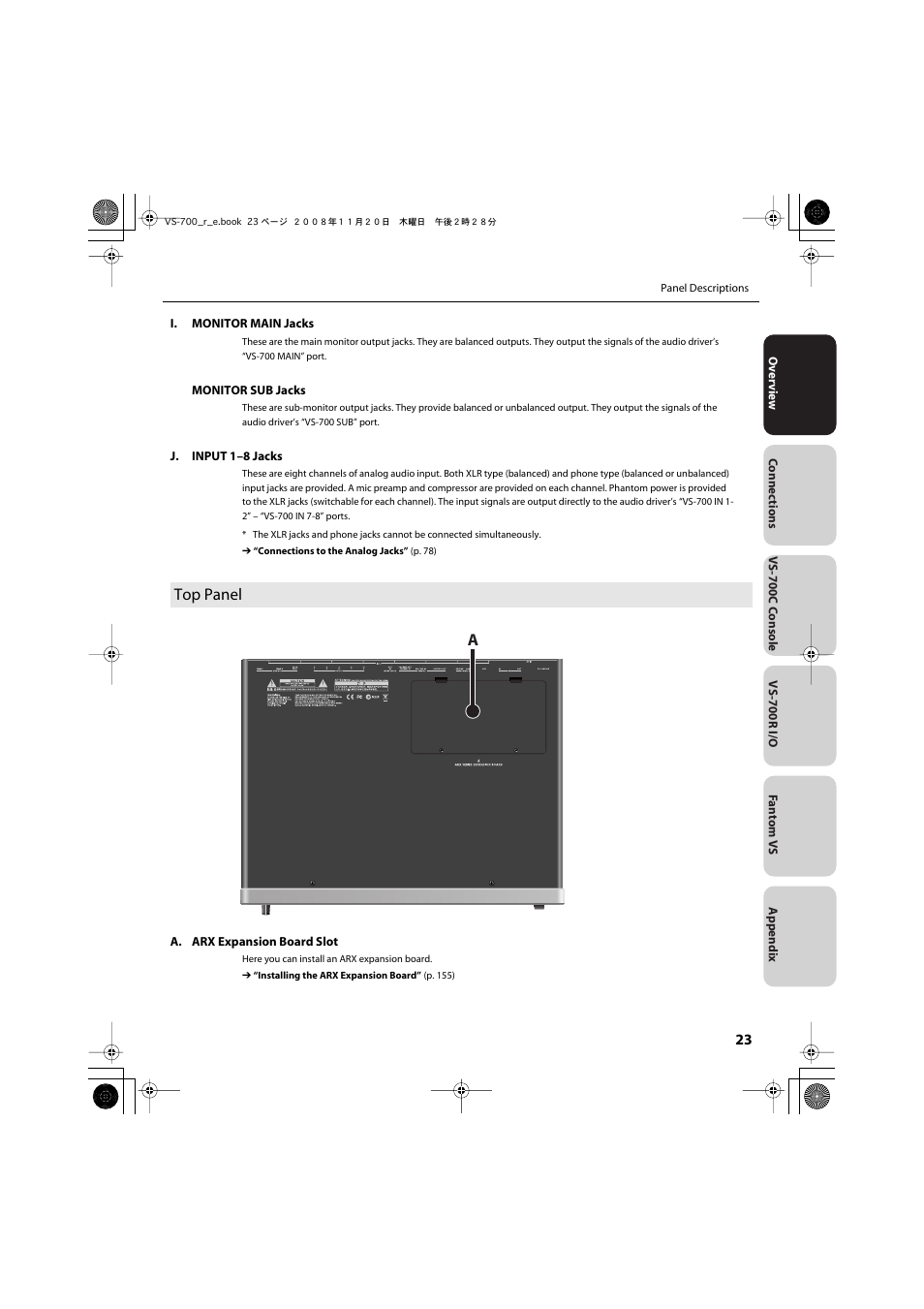 Top panel, Top panel a | Roland Sonar V-Studio VS-700 User Manual | Page 23 / 188