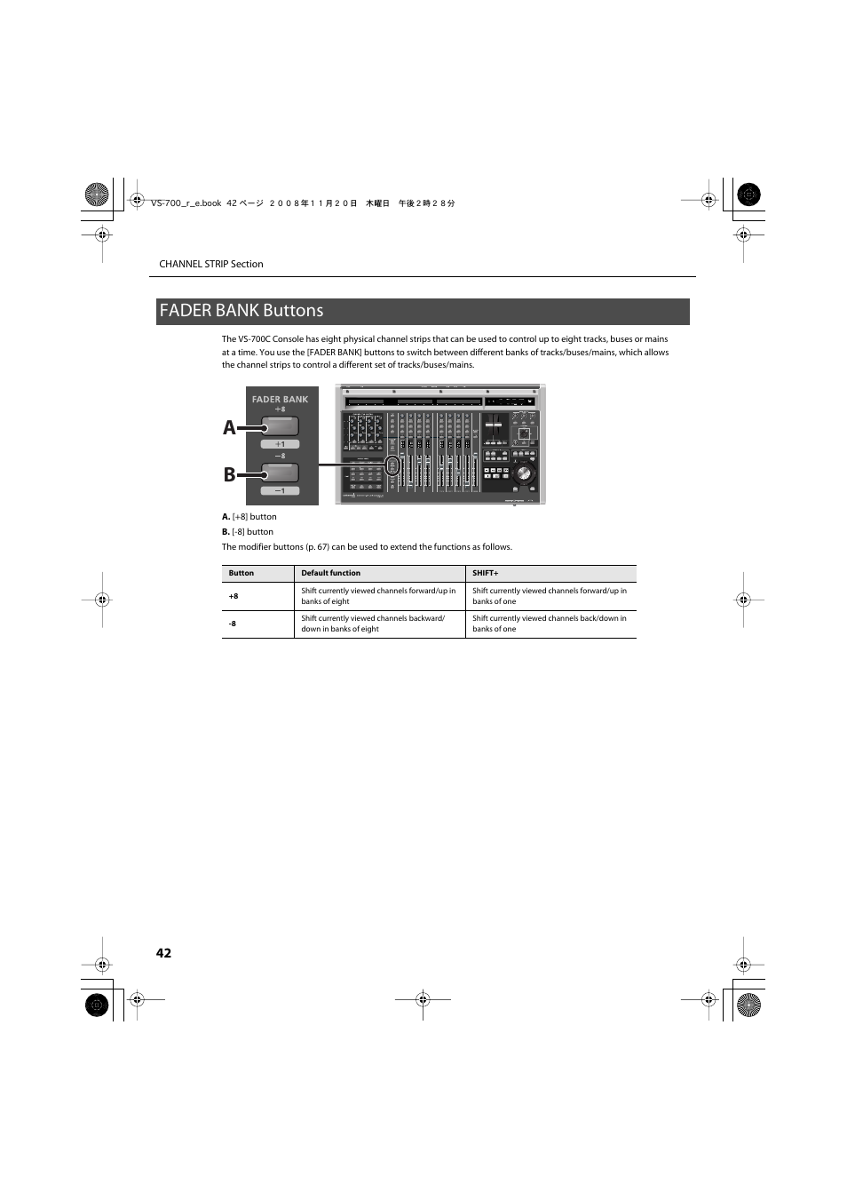 Fader bank buttons, Tracks or buses (refer to, P. 42) and | Roland Sonar V-Studio VS-700 User Manual | Page 42 / 188