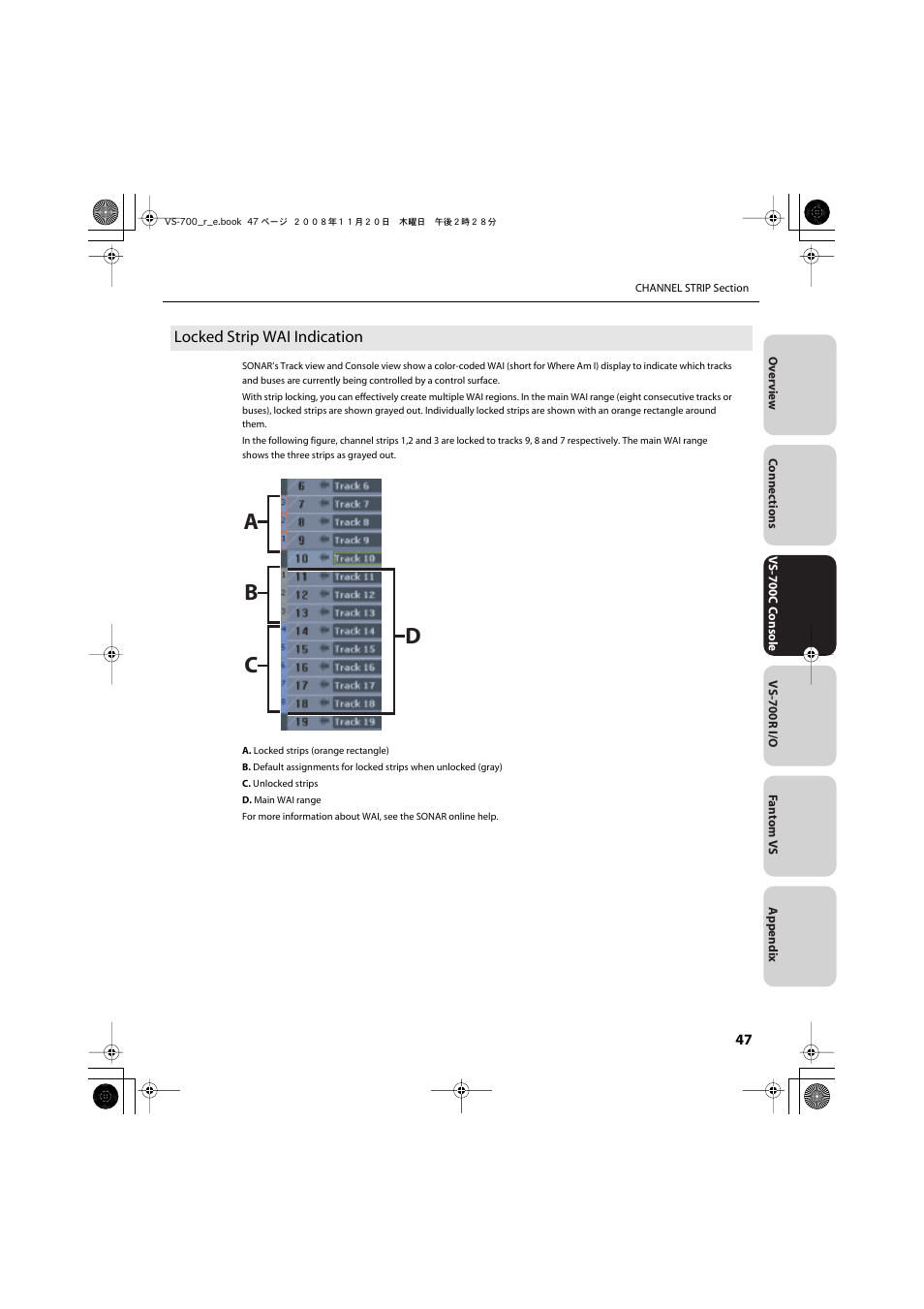 Locked strip wai indication, Locked strip wai, Indication | P. 47)), Ab c d | Roland Sonar V-Studio VS-700 User Manual | Page 47 / 188