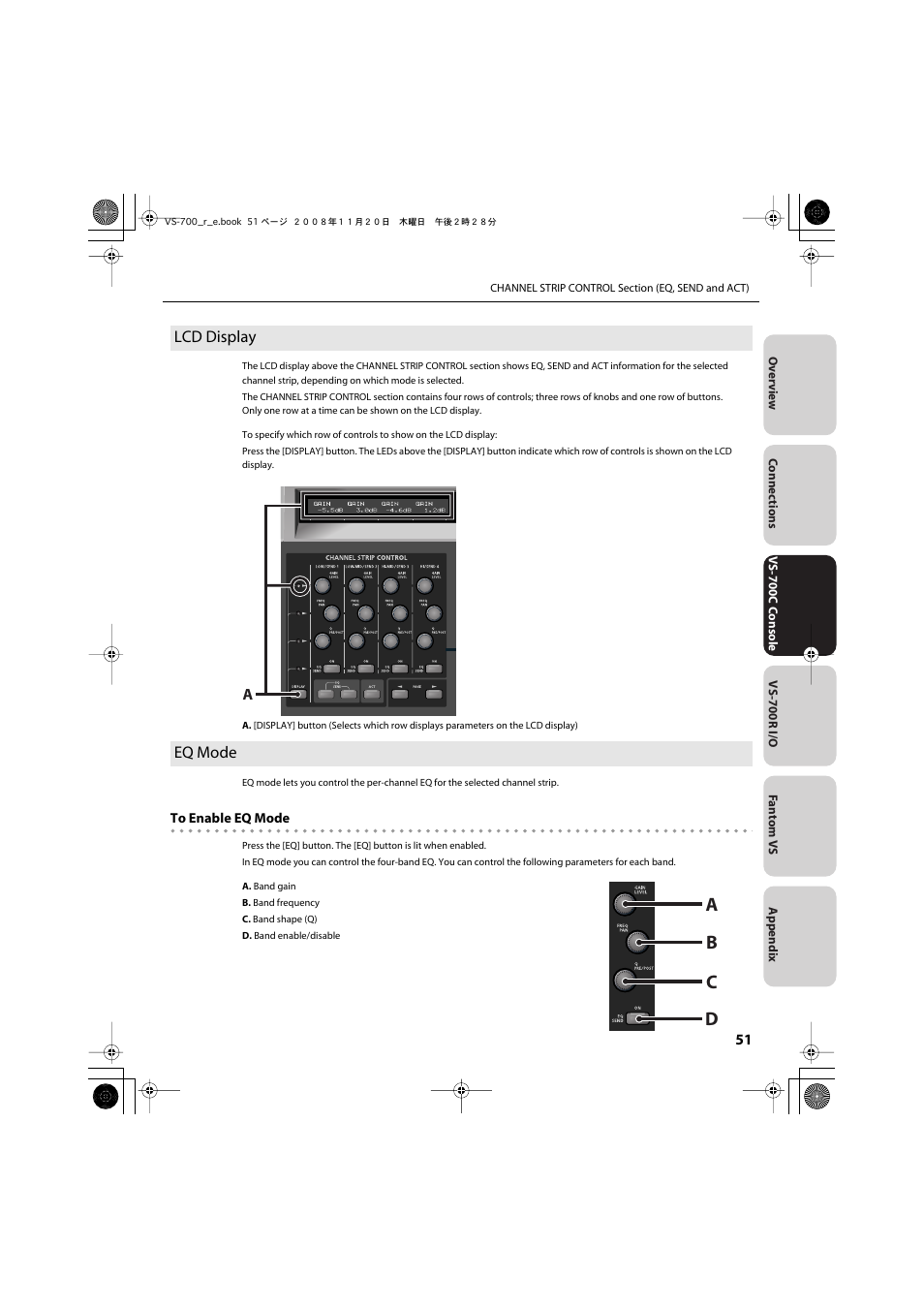 Lcd display, Eq mode, Lcd display eq mode | P. 37), (p. 51), Ab c d | Roland Sonar V-Studio VS-700 User Manual | Page 51 / 188