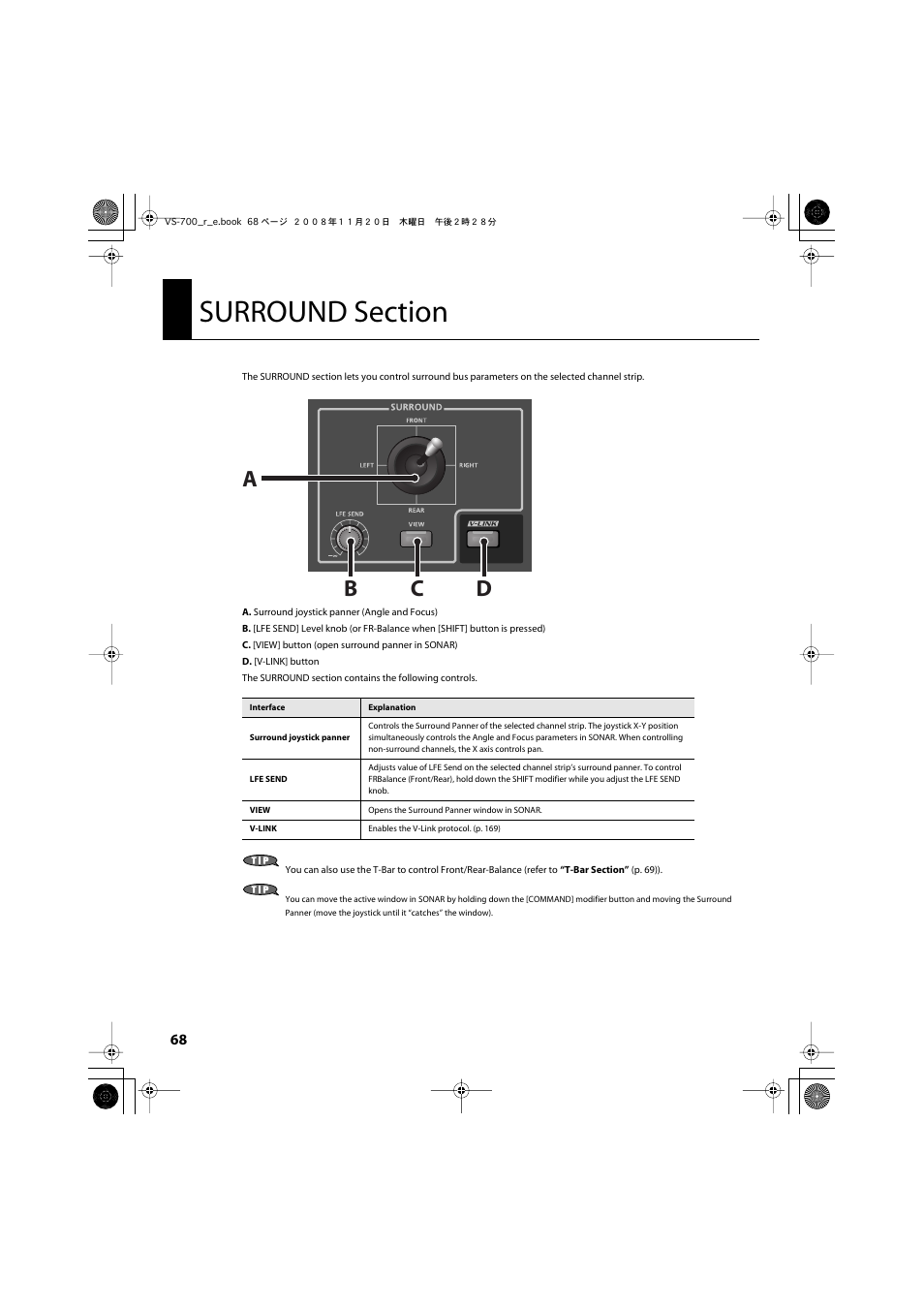 Surround section, P. 68), Surround section (p. 68) | Bc d a | Roland Sonar V-Studio VS-700 User Manual | Page 68 / 188