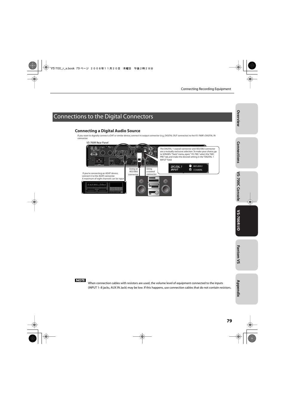 Connections to the digital connectors, P. 79) | Roland Sonar V-Studio VS-700 User Manual | Page 79 / 188