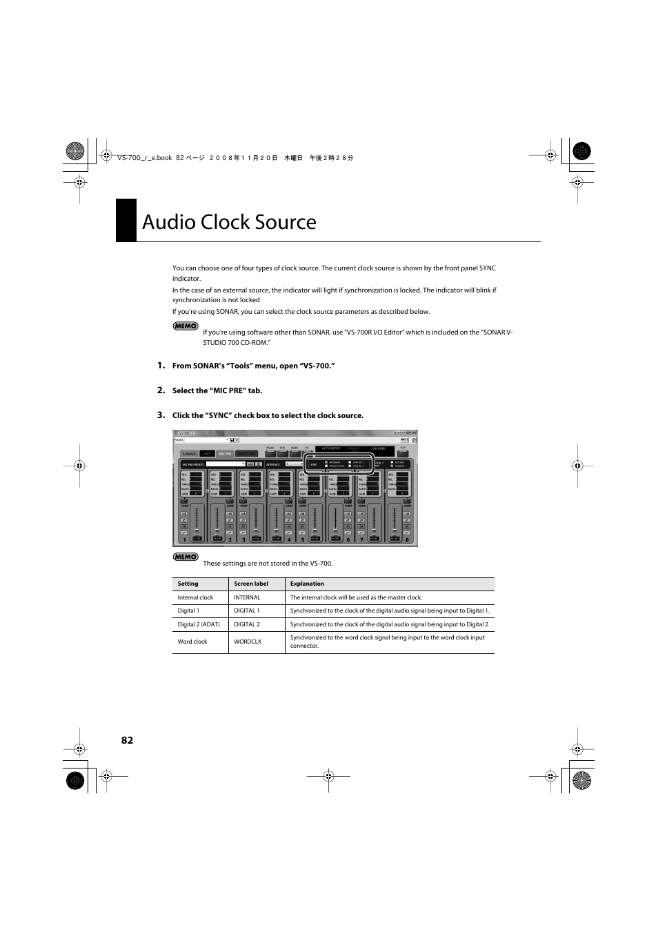 Audio clock source, P. 82) | Roland Sonar V-Studio VS-700 User Manual | Page 82 / 188