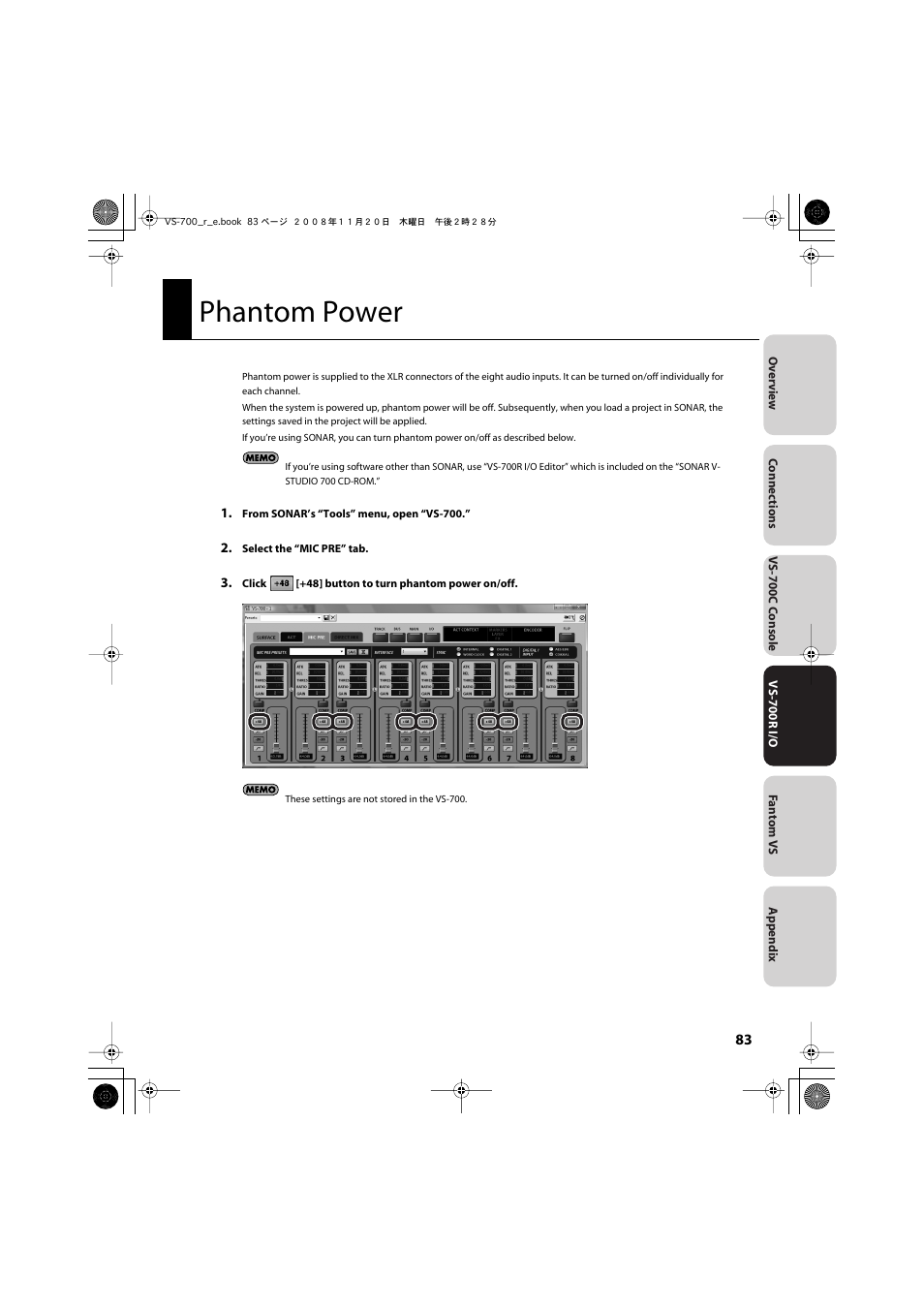 Phantom power | Roland Sonar V-Studio VS-700 User Manual | Page 83 / 188