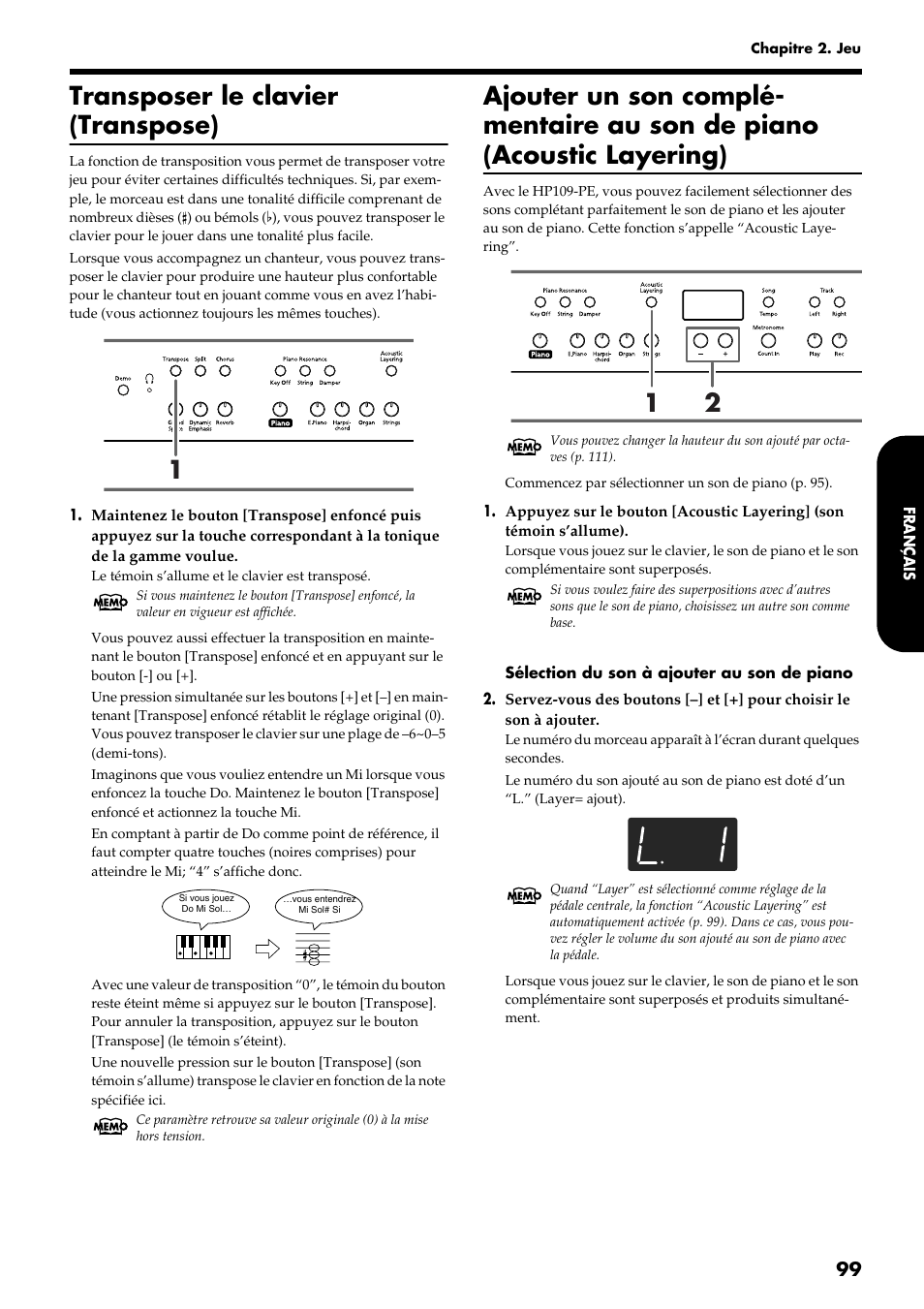 Transposer le clavier (transpose) | Roland HP109-PE User Manual | Page 101 / 250