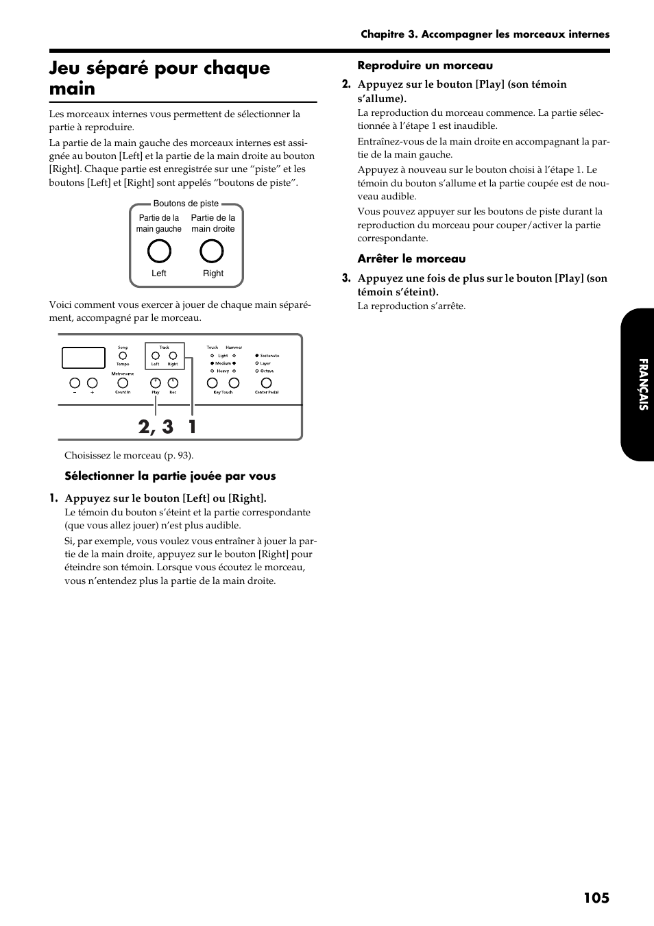 Jeu séparé pour chaque main | Roland HP109-PE User Manual | Page 107 / 250