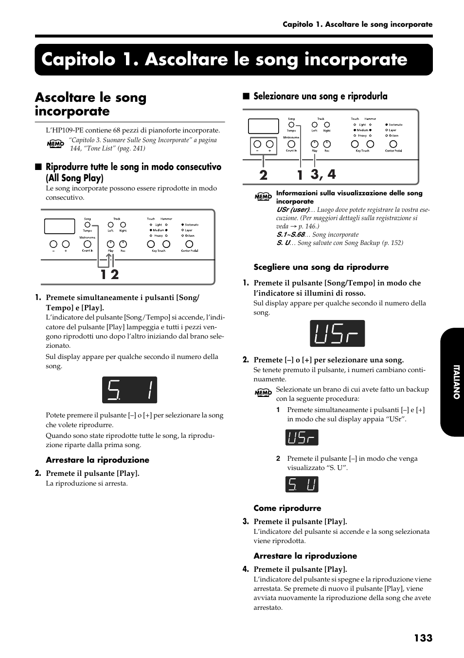 Capitolo 1. ascoltare le song incorporate, Ascoltare le song incorporate | Roland HP109-PE User Manual | Page 135 / 250