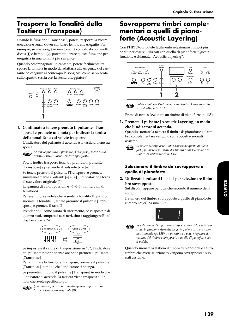 Trasporre la tonalità della tastiera (transpose) | Roland HP109-PE User Manual | Page 141 / 250