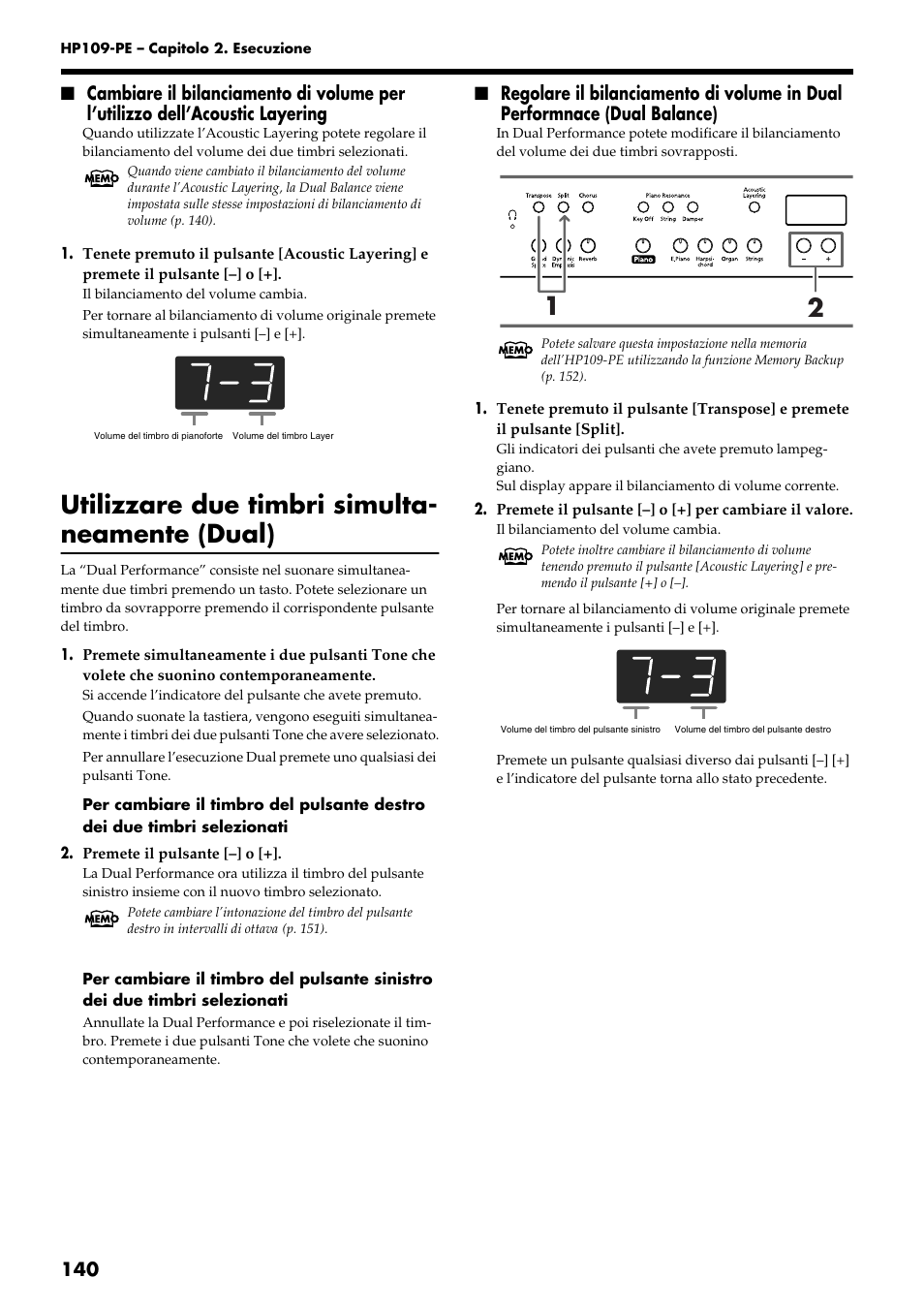 Utilizzare due timbri simulta- neamente (dual) | Roland HP109-PE User Manual | Page 142 / 250