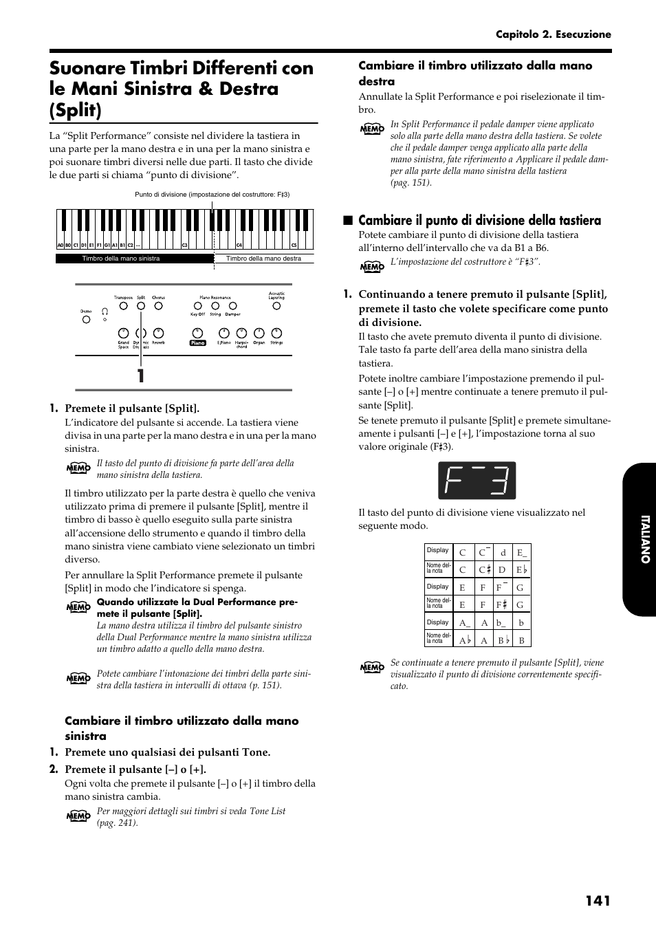 Cambiare il punto di divisione della tastiera | Roland HP109-PE User Manual | Page 143 / 250