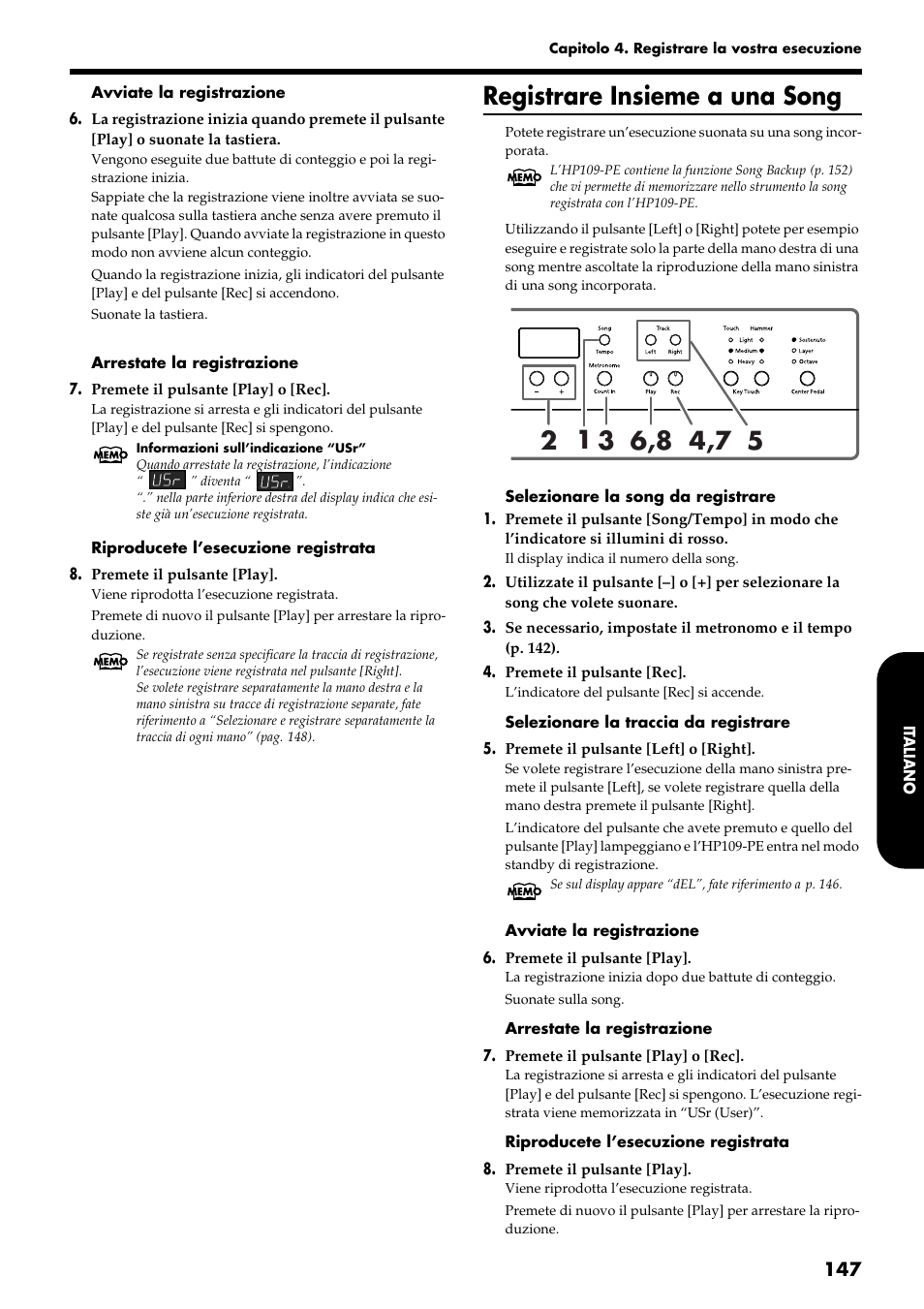 Registrare insieme a una song | Roland HP109-PE User Manual | Page 149 / 250