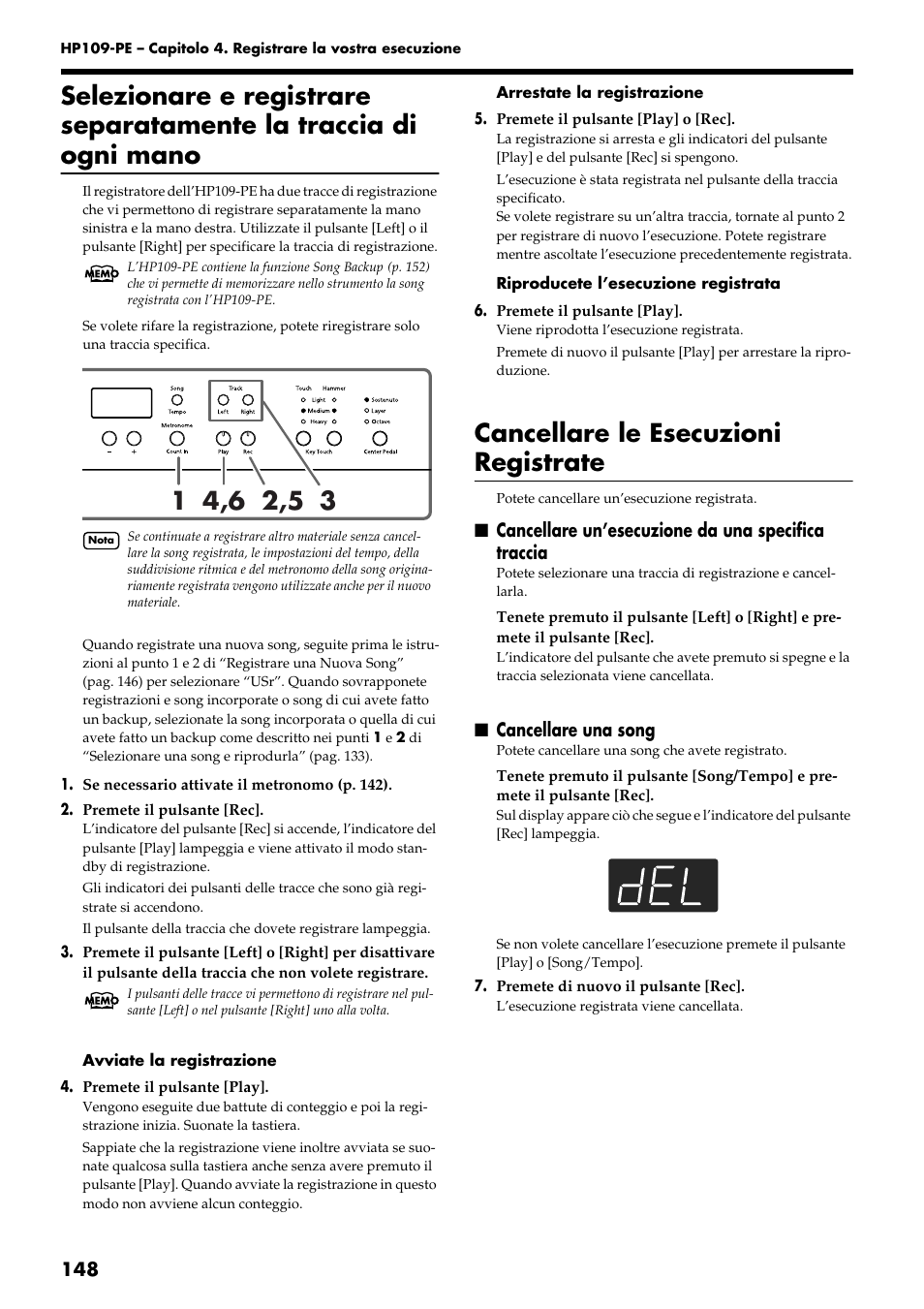 Cancellare le esecuzioni registrate | Roland HP109-PE User Manual | Page 150 / 250