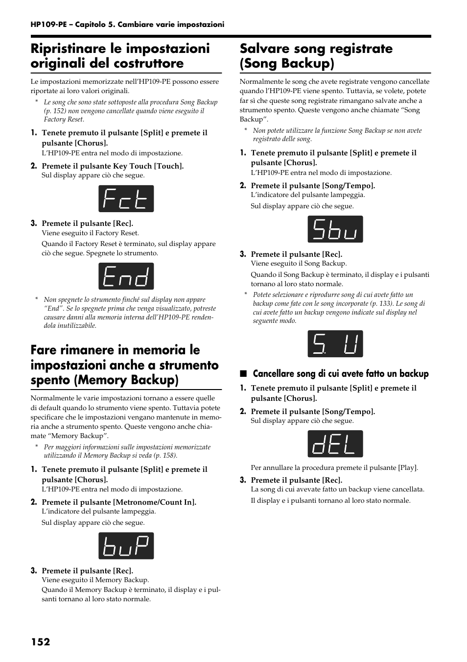 Salvare song registrate (song backup), Cancellare song di cui avete fatto un backup | Roland HP109-PE User Manual | Page 154 / 250