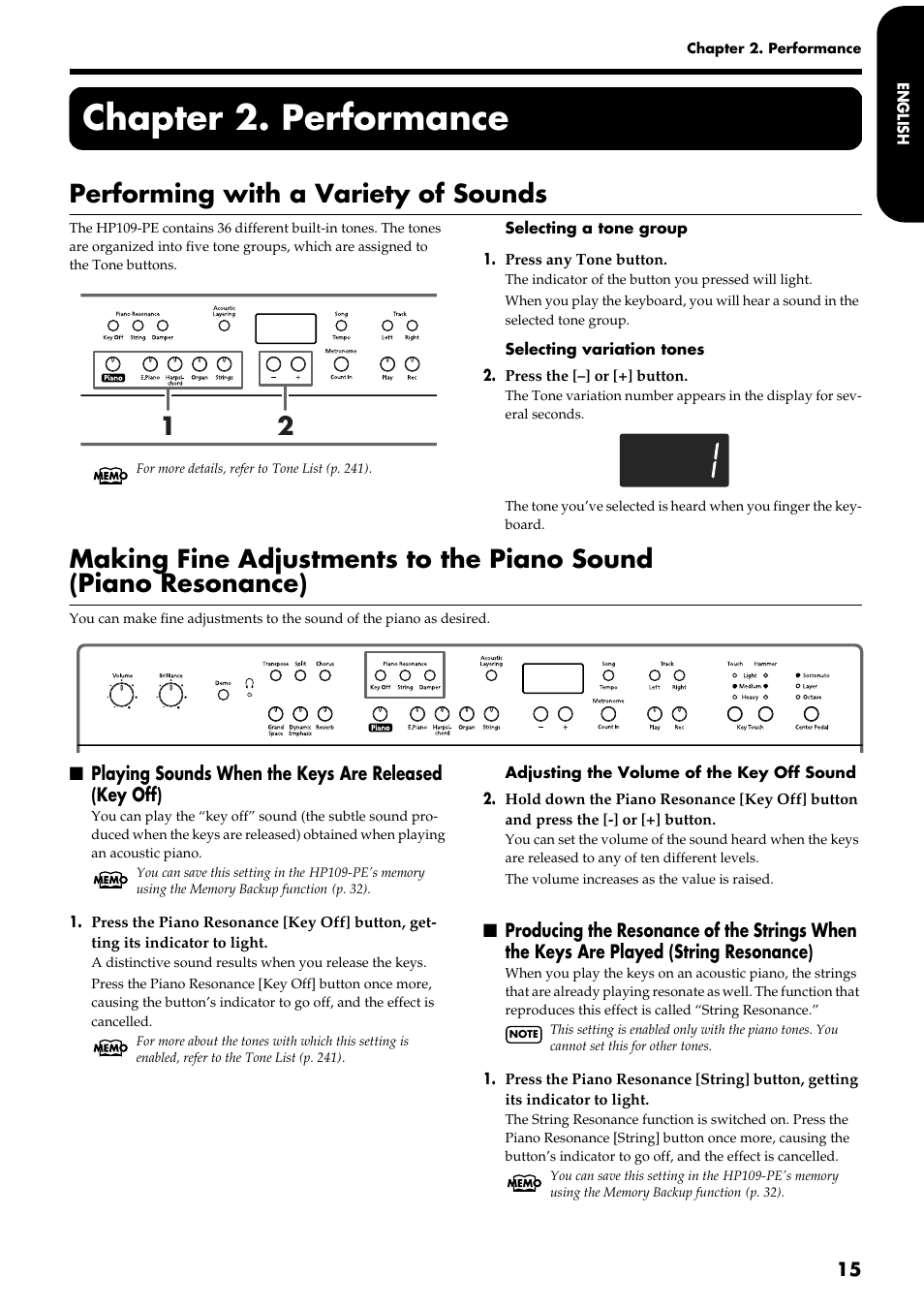 Chapter 2. performance, Performing with a variety of sounds | Roland HP109-PE User Manual | Page 17 / 250